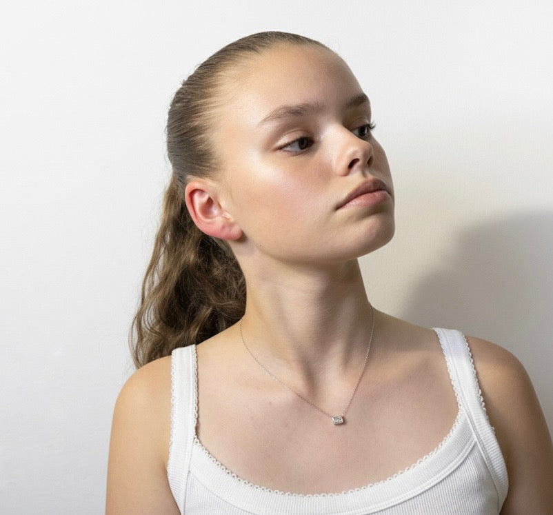 Emerald Grace Necklace – 14K Gold Plated 1CT Moissanite Pendant - Silver Color