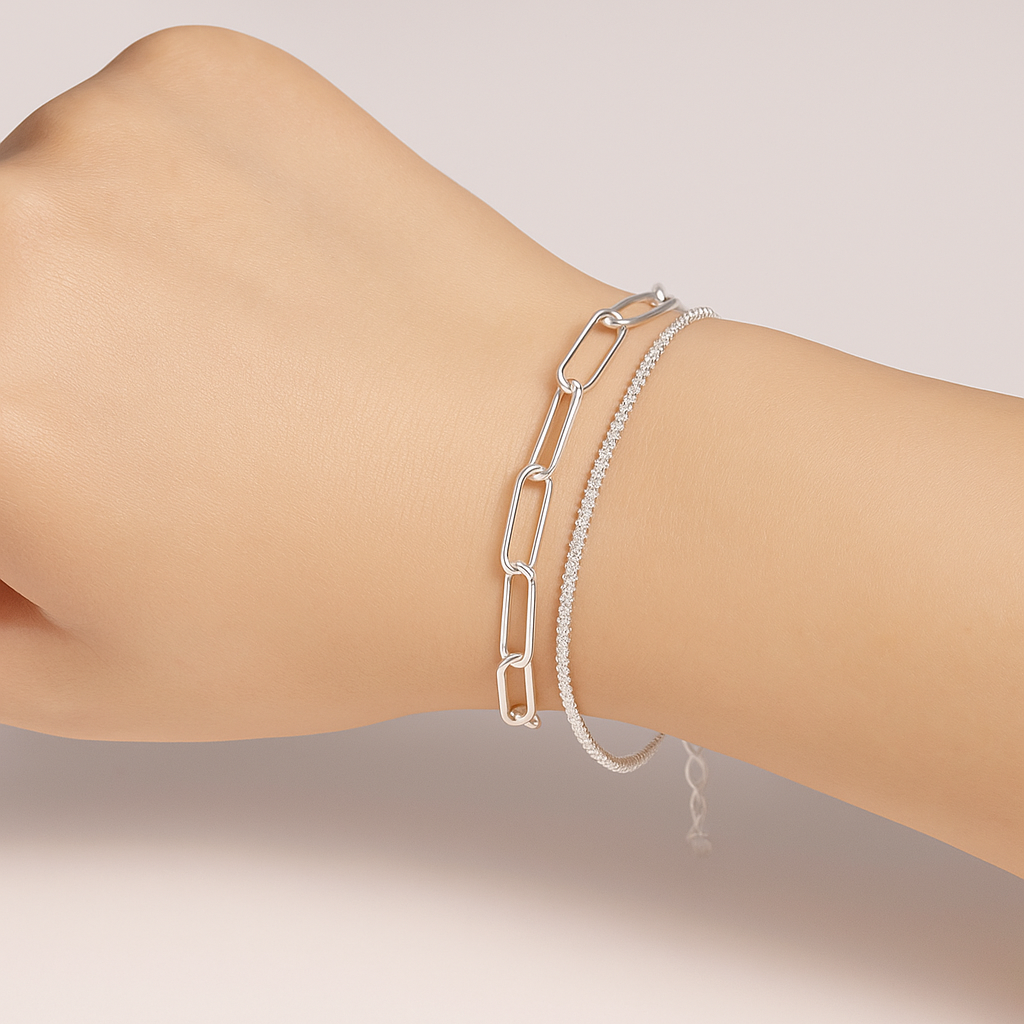 Duality Bracelet Set – 925 Sterling Silver Layered Bracelets