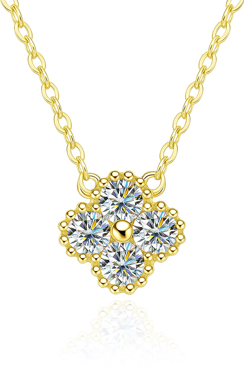Fleur de Luxe - 0.5CT Moissanite Four-Leaf Clover Necklace - Yellow Gold Plated