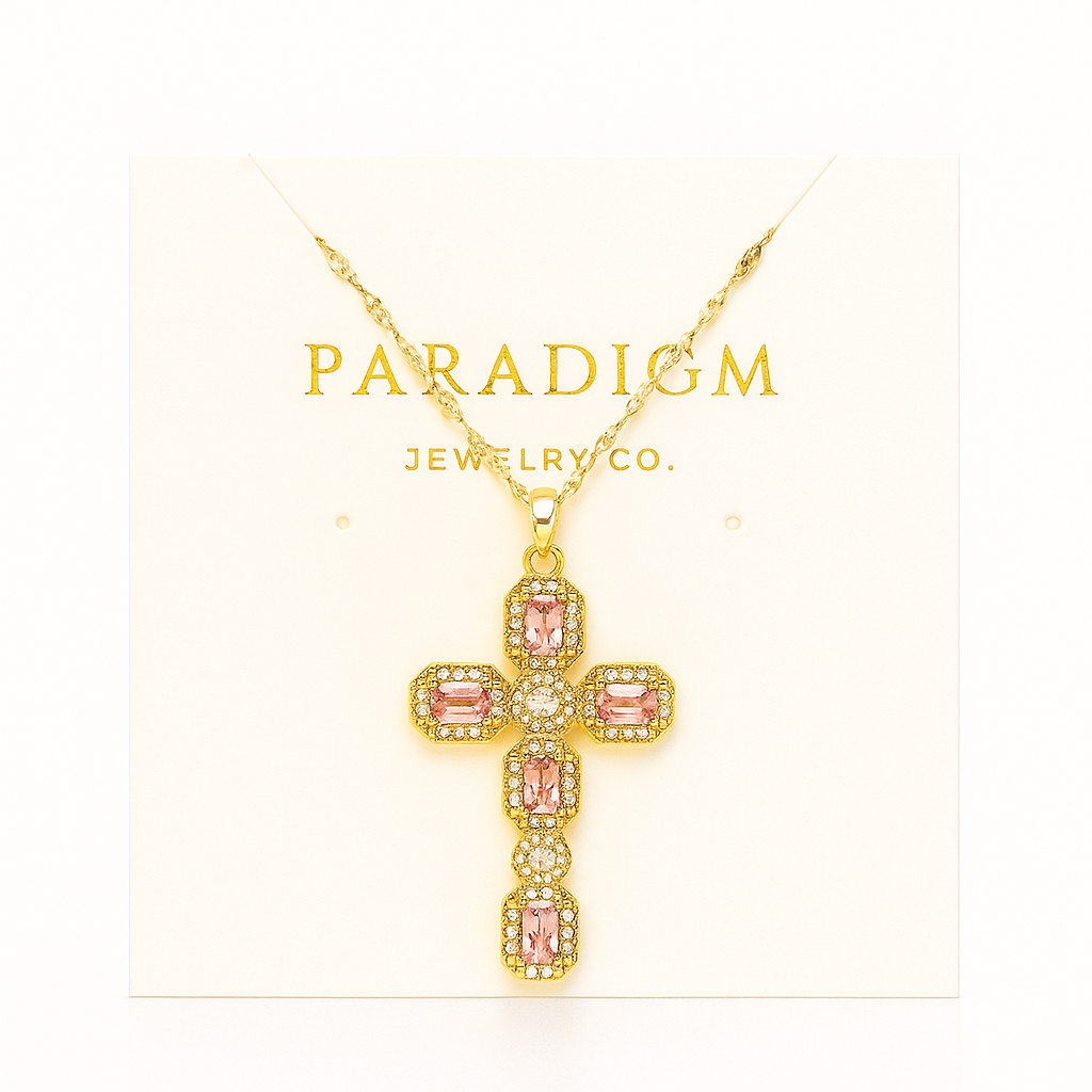 Paradigm Faith Cross Necklace - Pink and Gold