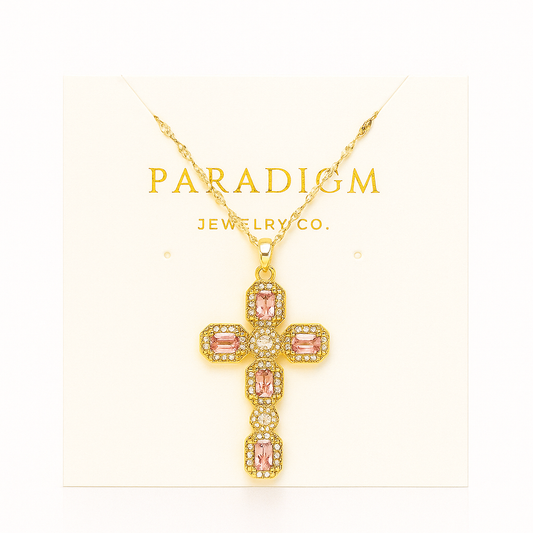 Paradigm Faith Cross Necklace - Pink and Gold