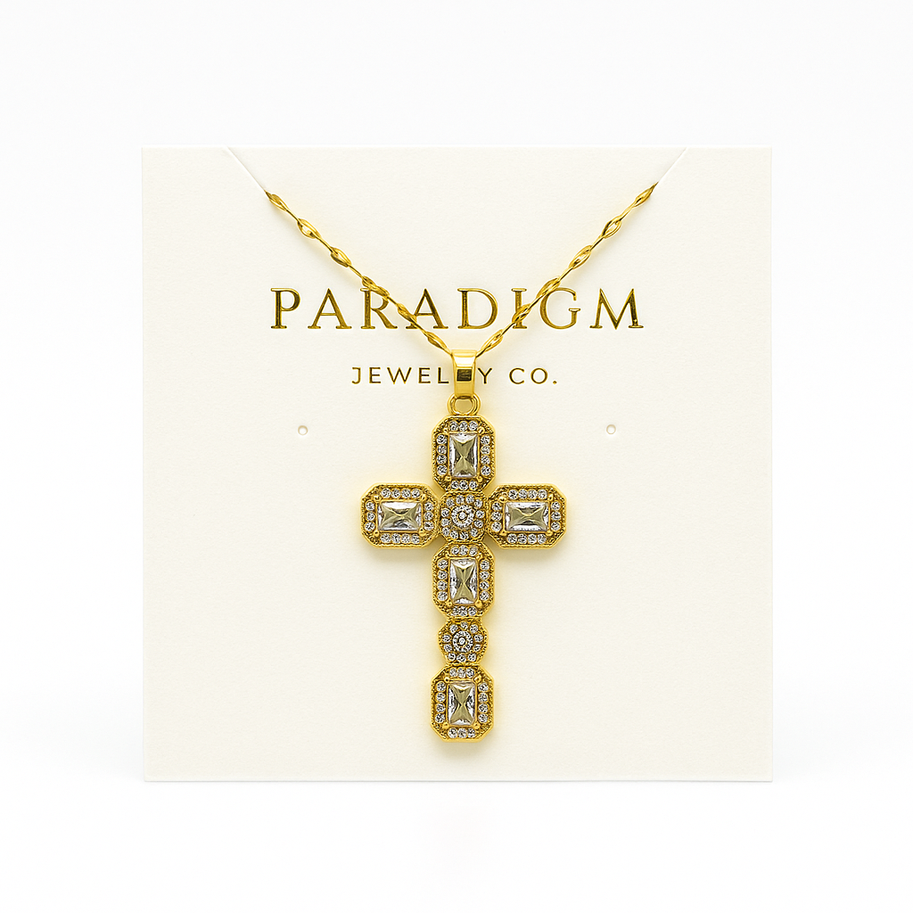 Paradigm Faith Cross Necklace - Clear and Gold