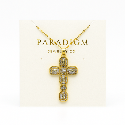 Paradigm Faith Cross Necklace - Clear and Gold