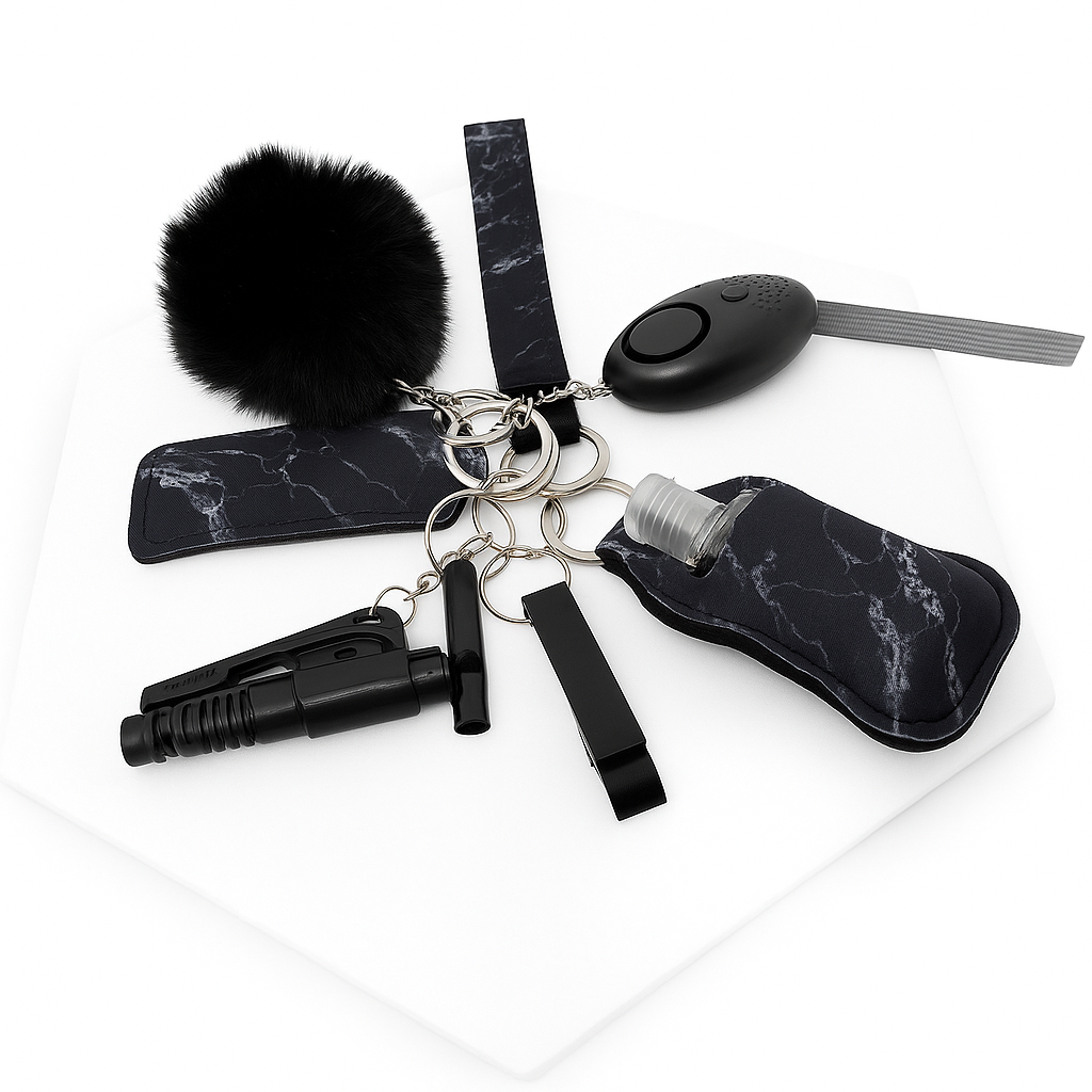 Black Marble Safety Keychain