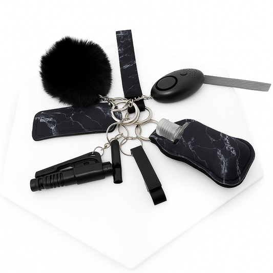 Black Marble Safety Keychain