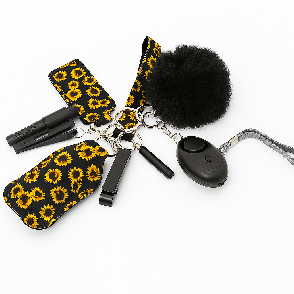 Black Sunflower Safety Keychain